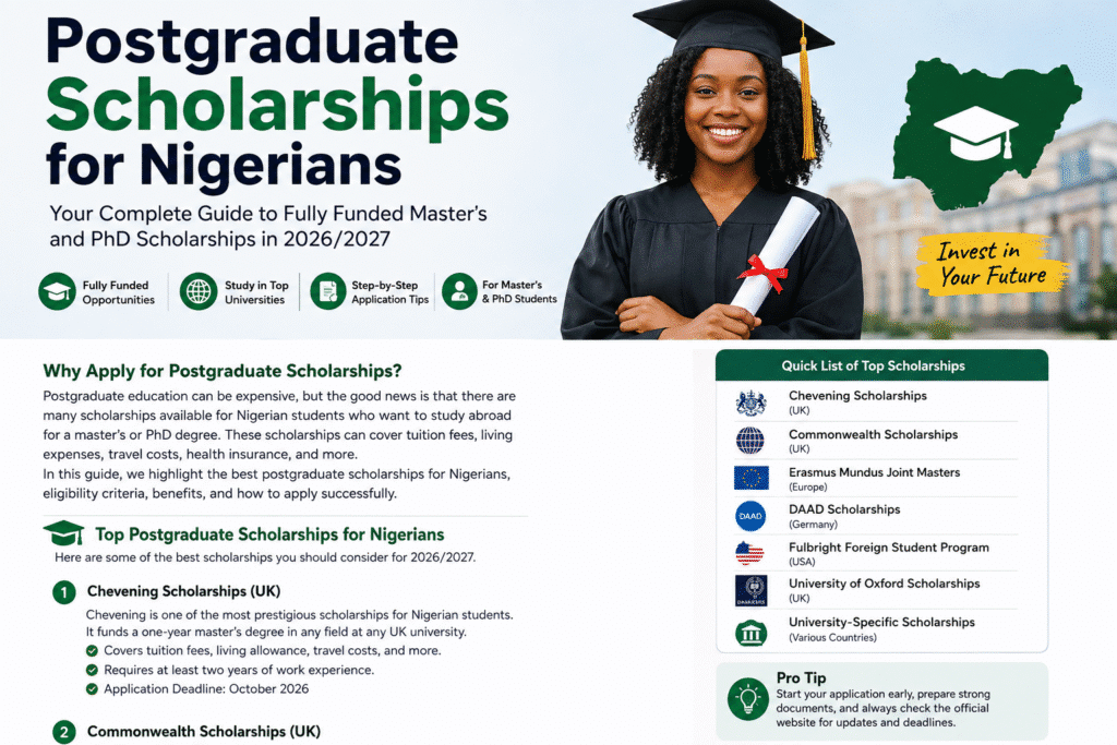 Postgraduate Scholarships for Nigerians: Fully Funded Opportunities in 2026 and 20227 2 postgraduate scholarships for Nigerians