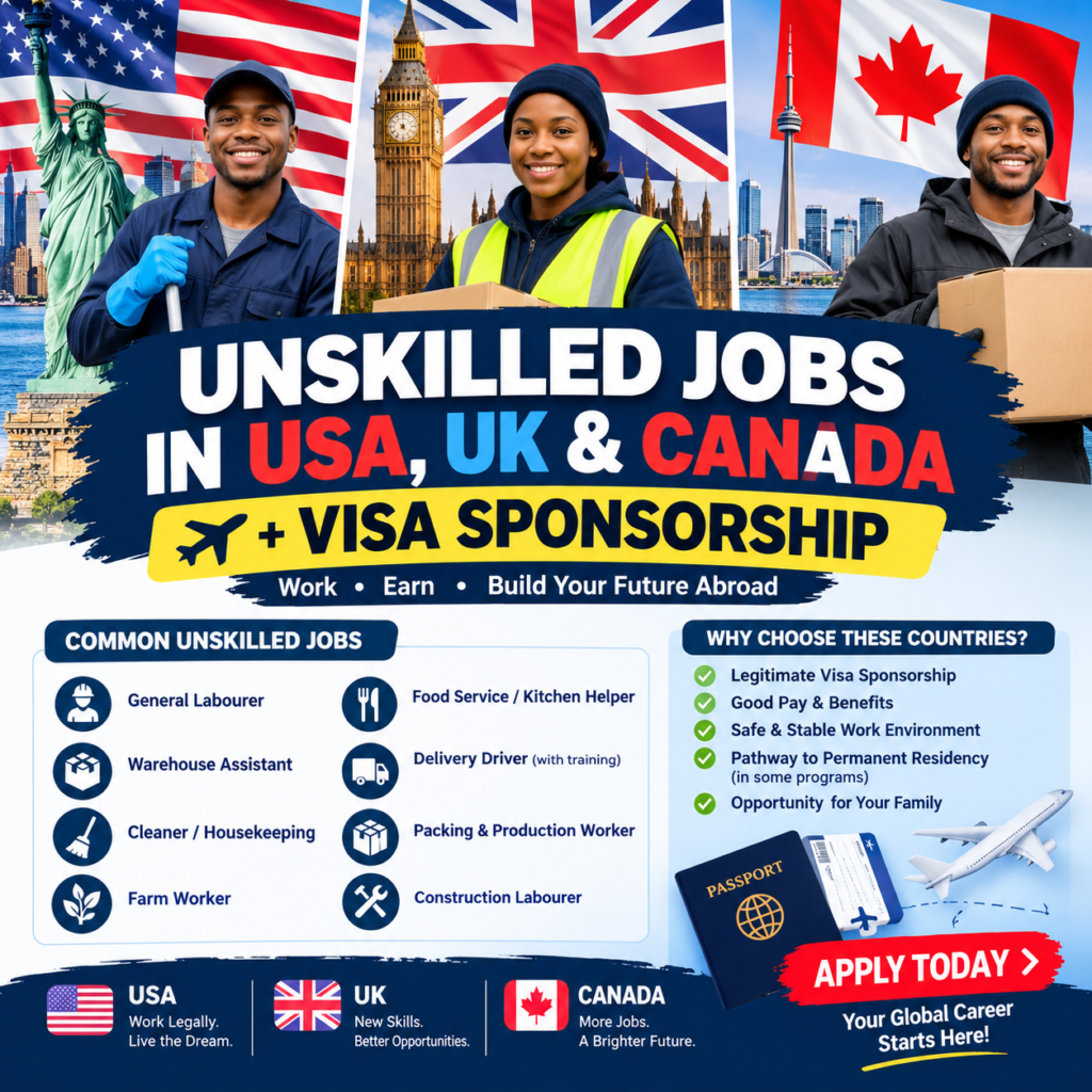 Unskilled Jobs in USA, UK & Canada With Visa Sponsorship 2026 1 Unskilled Jobs in USA, UK & Canada With Visa Sponsorship 2026